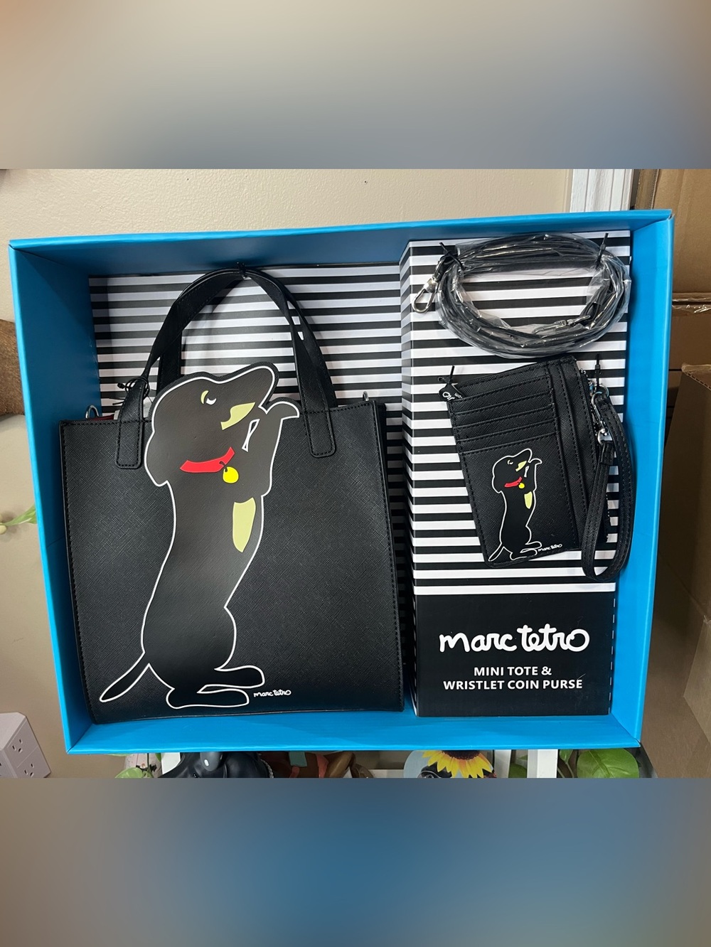 MARC TETRO Dachshund Black Mini Tote Bag & Card Case Coin Purse Set NEW IN BOX